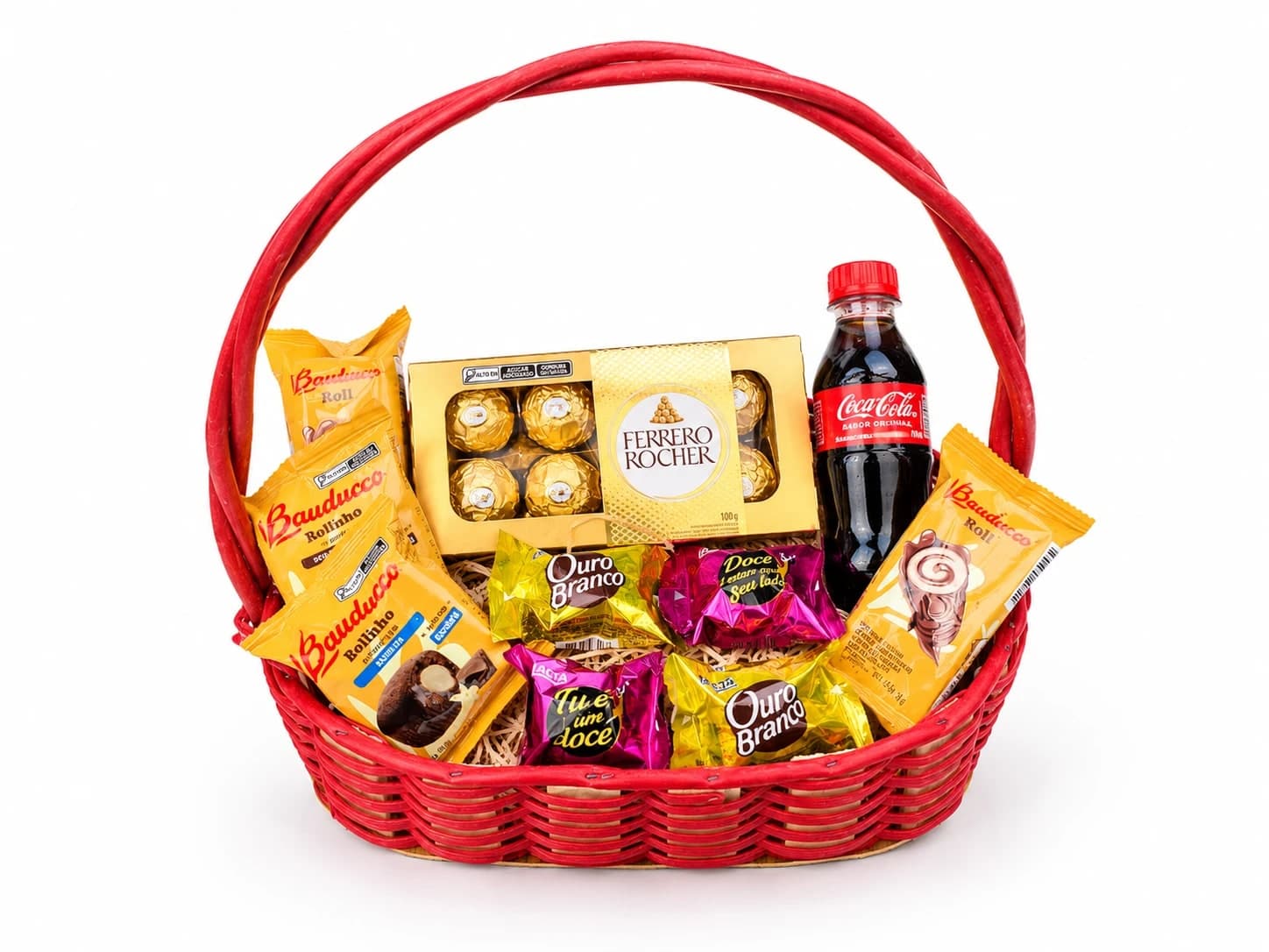 Cesta de Chocolates com Coca-Cola, Bauducco e Ferrero Rocher