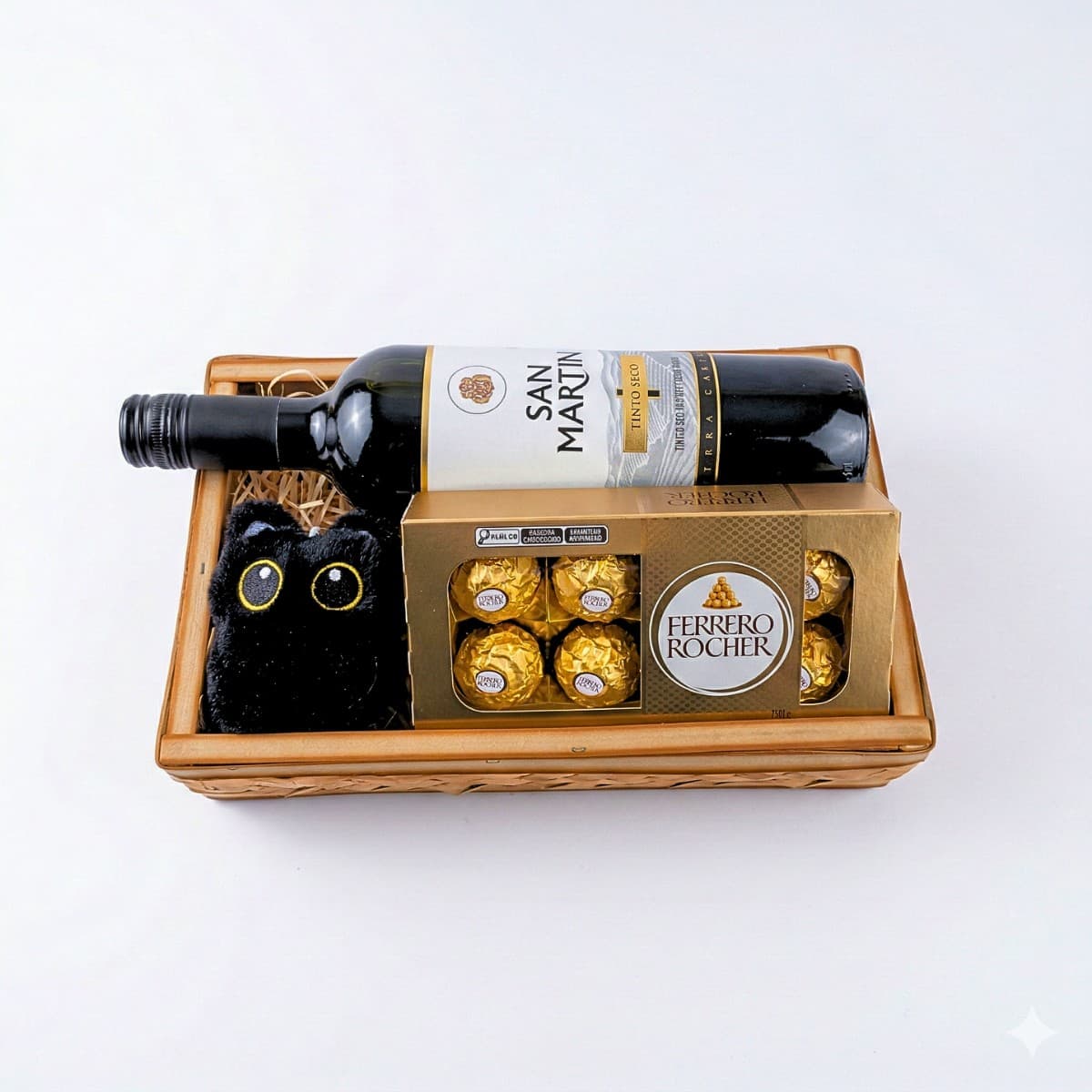 Bandeja Mimo com Vinho, Pelúcia de Gatinho e Ferrero Rocher
