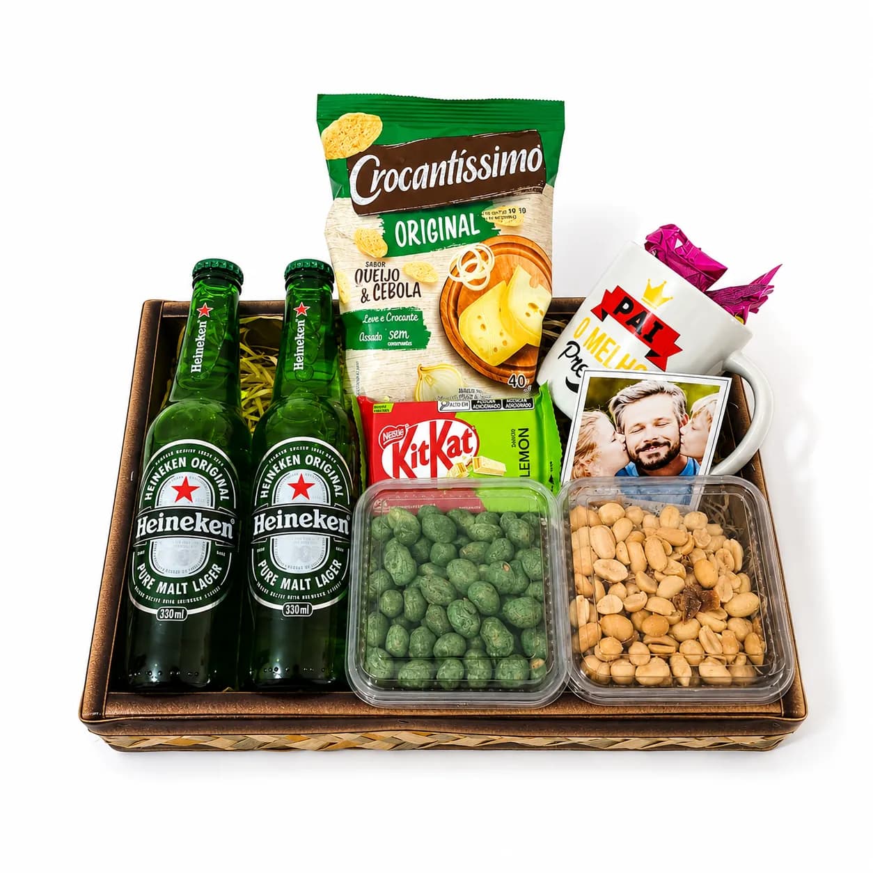 Bandeja de Dia dos Pais com Bebidas, Petiscos, Polaroid e Caneca
