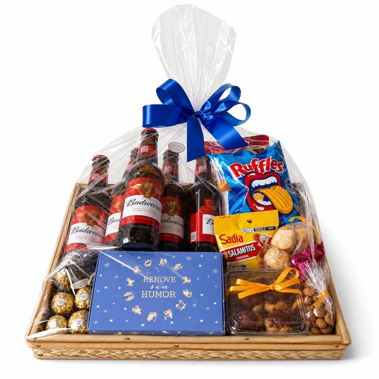 Cesta Happy Hour com Café da Manhã e Tarde com Cervejas, Petiscos e Chocolates
