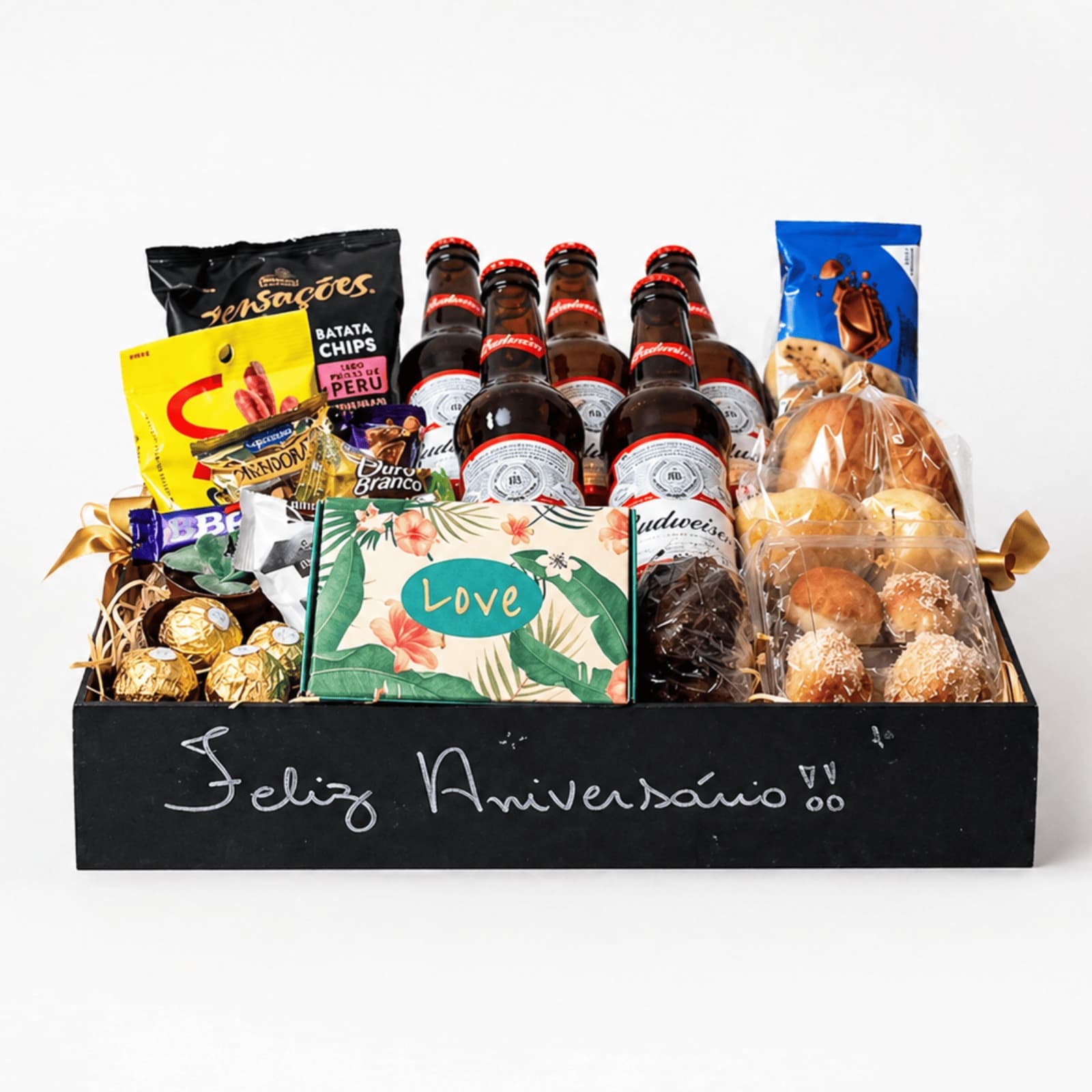 Bandeja de Café da Manhã com Cervejas, Chocolates e Petiscos
